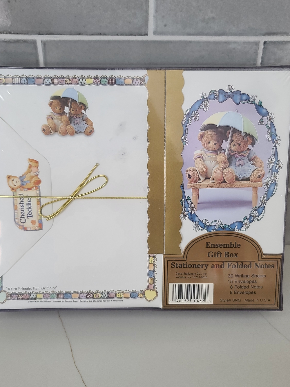 VTG Cherished Teddies "We're Friends, Rain Or Shine" Stationery NOS 1999 Sealed
